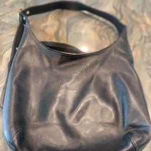 Coach Shoulder Bag Leather Black With Gold Hardware and Buckle Hobo Coach